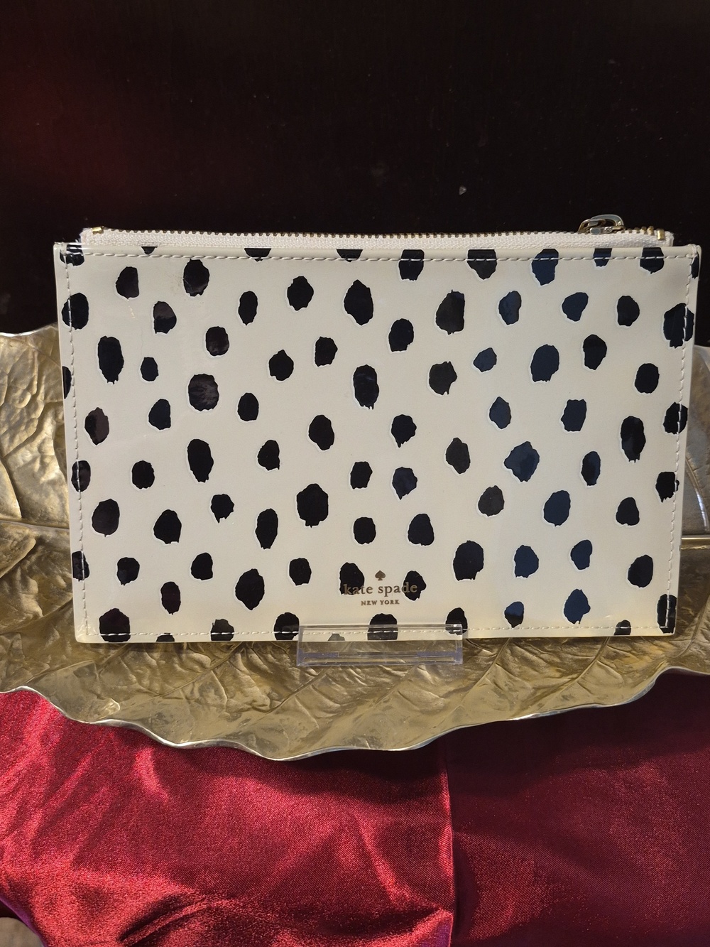 KATE SPADE ⭐️ EUC/LN 🖤 Patent Leather Flat Pouchette 🖤 Black/White LEOPARD 🐅